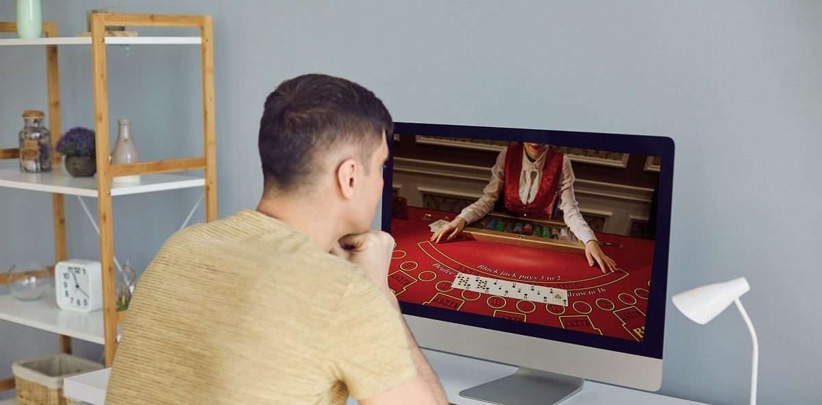 man playing online casino