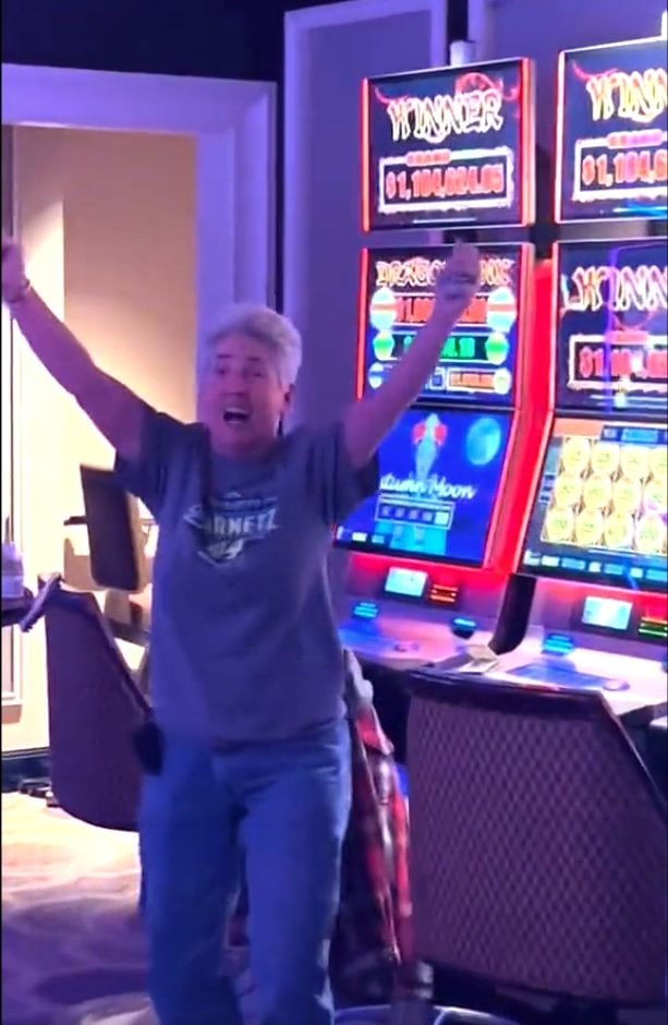 Christy Barnett after hitting a $1 million slot jackpot