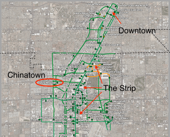 map of approved Boring Company sites in Las Vegas