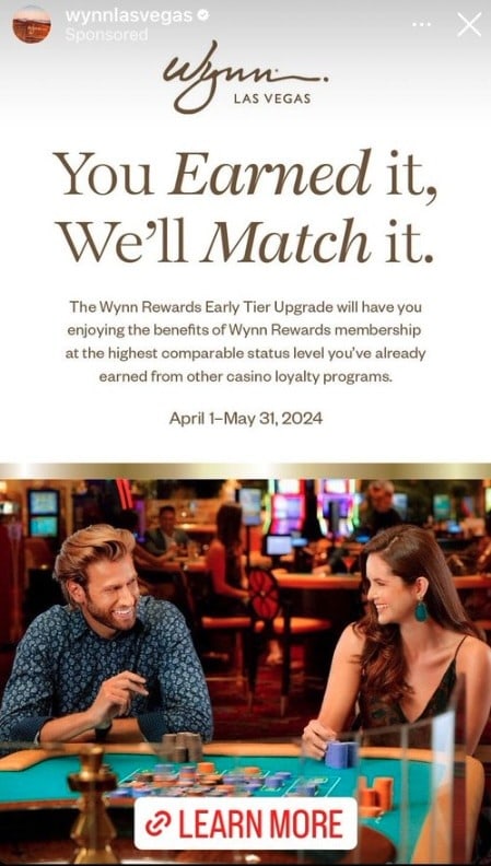 wynn tier matching ad on x
