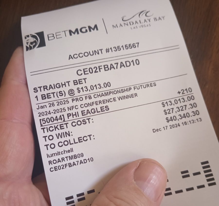 Betting ticket on Eagles to win the NFC Championship