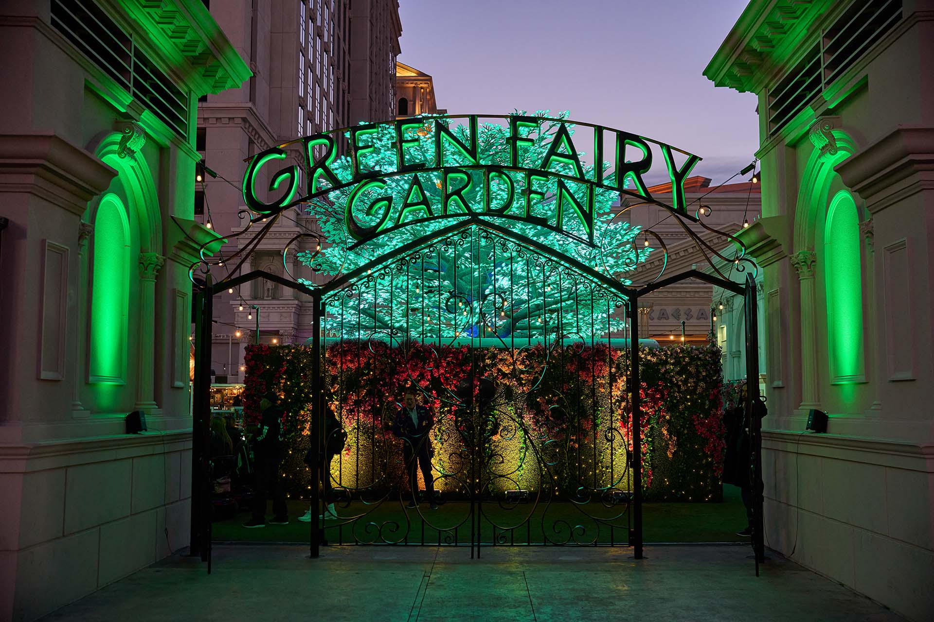 outside view of the Green Fairy Garden near the Absinthe tent at Caesar's Palace
